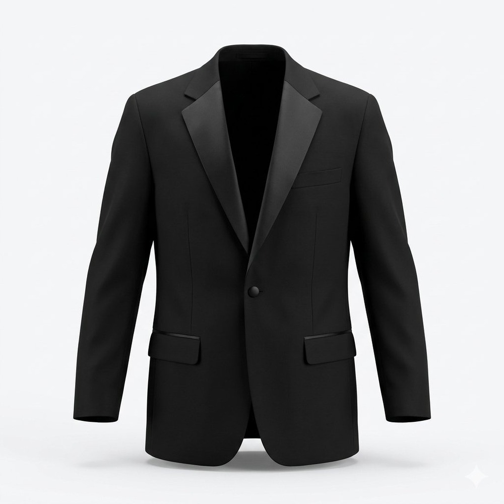 Tuxedo Junction Men 42R Earth Friendly Black Tuxedo Jacket Satin Peak Lapel